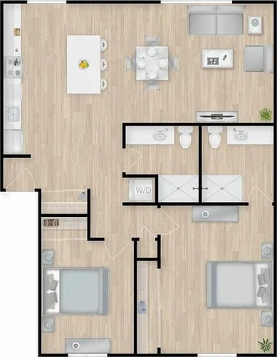 Floor plan 2 Bed, 2 Bath