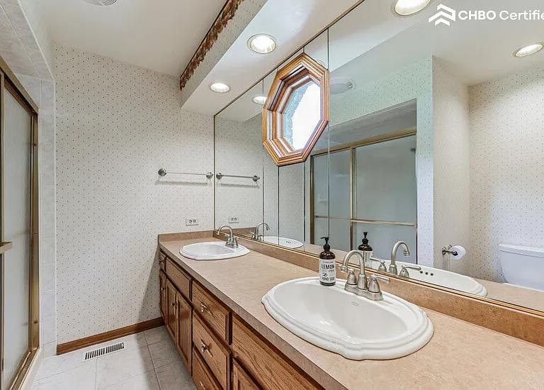 Primary Bedroom Bathroom w/ oversized shower & unique window
