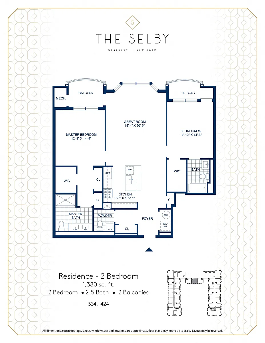 Floor plan 2 Bed - 2.5 Bath - 2 Balconies
