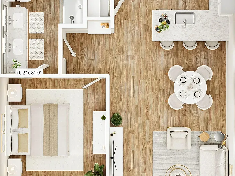 Experience urban living with this chic floor plan designed for convenience and style. Experience urban living with this chic floor plan designed for convenience and style.