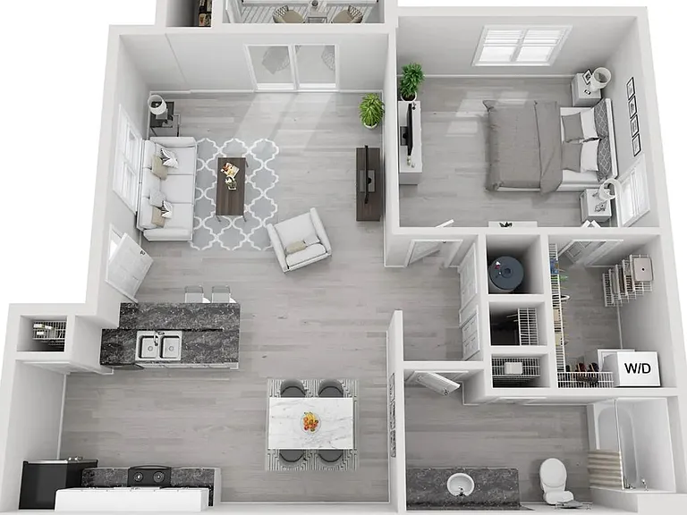 A photo of our 1x2 floor plan, The Harris.