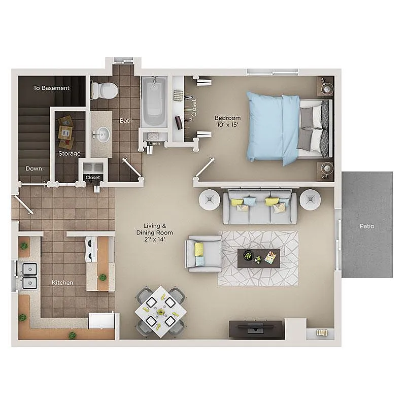 Floor plan Renovated 1-Bedroom Townhome