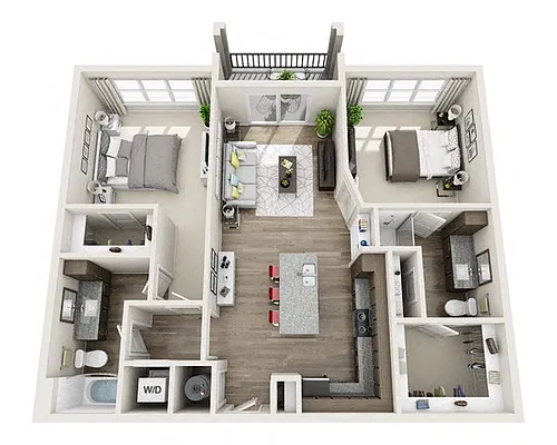Floor plan 2 Bedroom 2 Bath B2