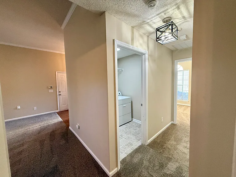 Laundry room and hall w/recently added carpet/vinyl and lights