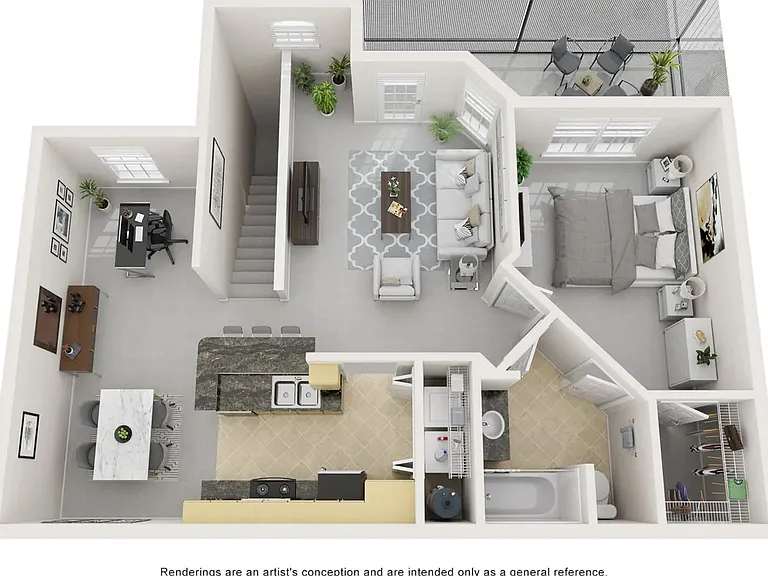 A 3D floor plan rendering of The Sienna.