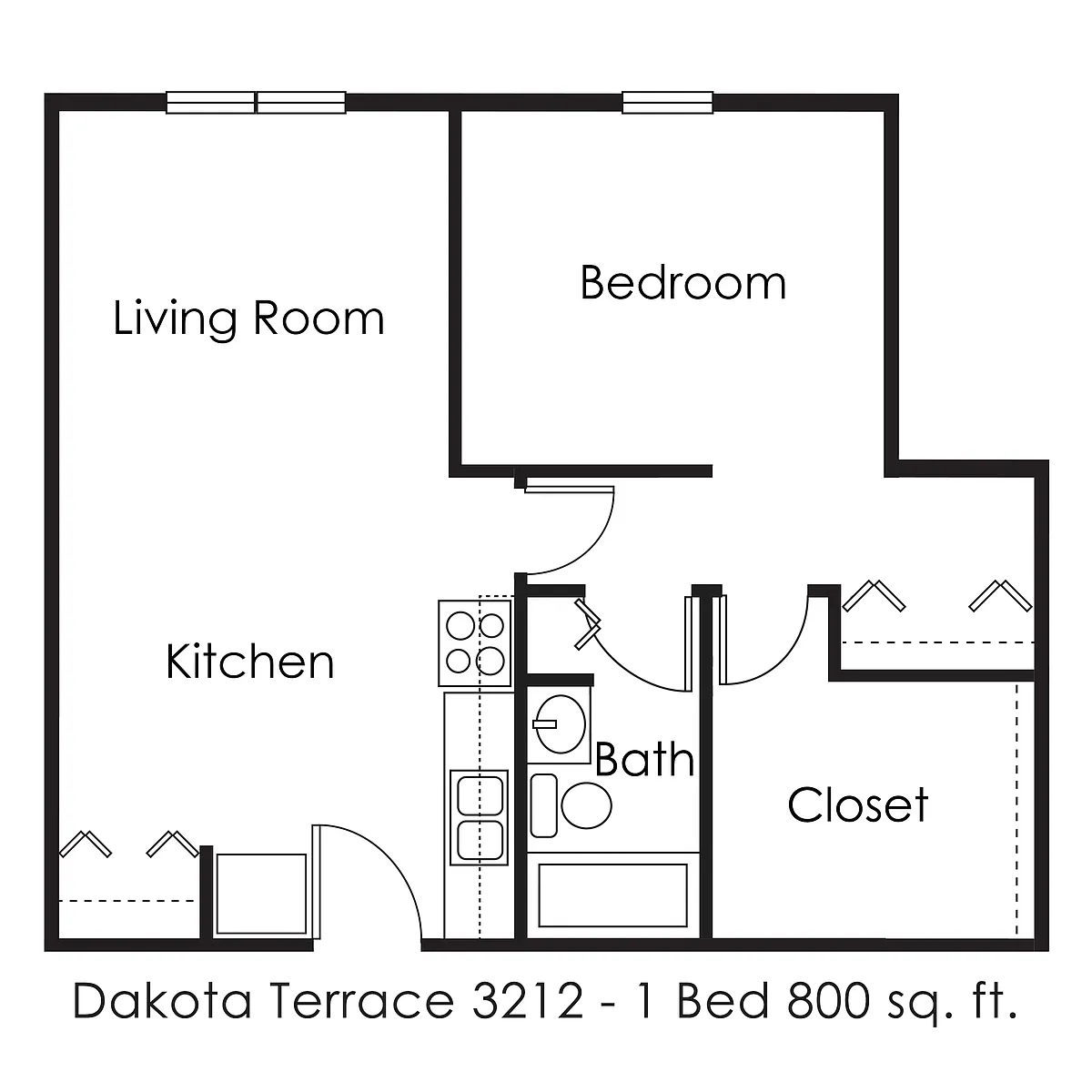 Floor plan 1 Bed 1 Bath | 800 sqft