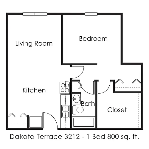 Floor plan 1 Bed 1 Bath | 800 sqft