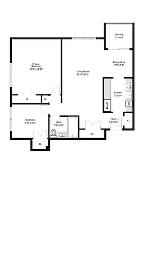 Floor plan 2 Bed 1 Bth