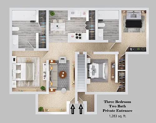 Floor plan Three Bedroom Two Bath