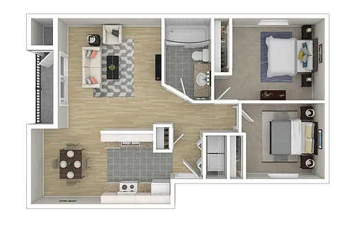 Floor plan 2 Bedroom, 1 Bath sm