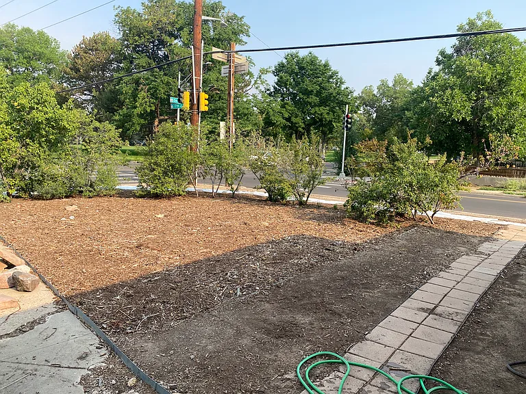 front yard prepped with mulch for fall planting