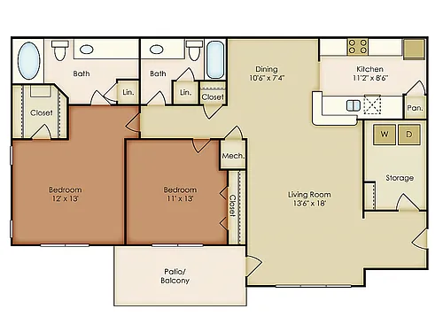 Floor plan 2 Bed, 2 Bath C