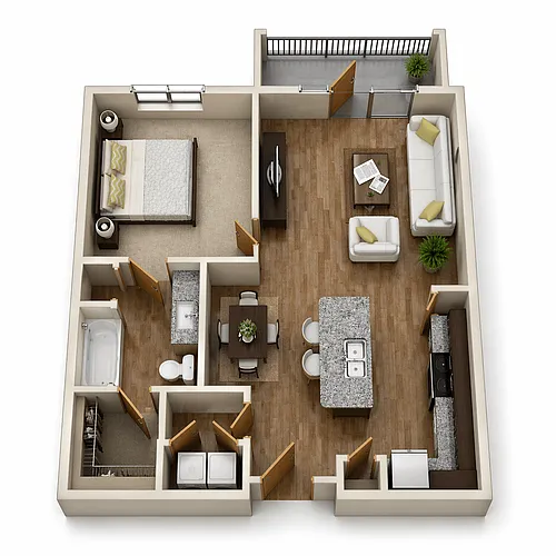 Floor plan A3 - 1Bed/1Bath - Island Kitchen & Large Balcony