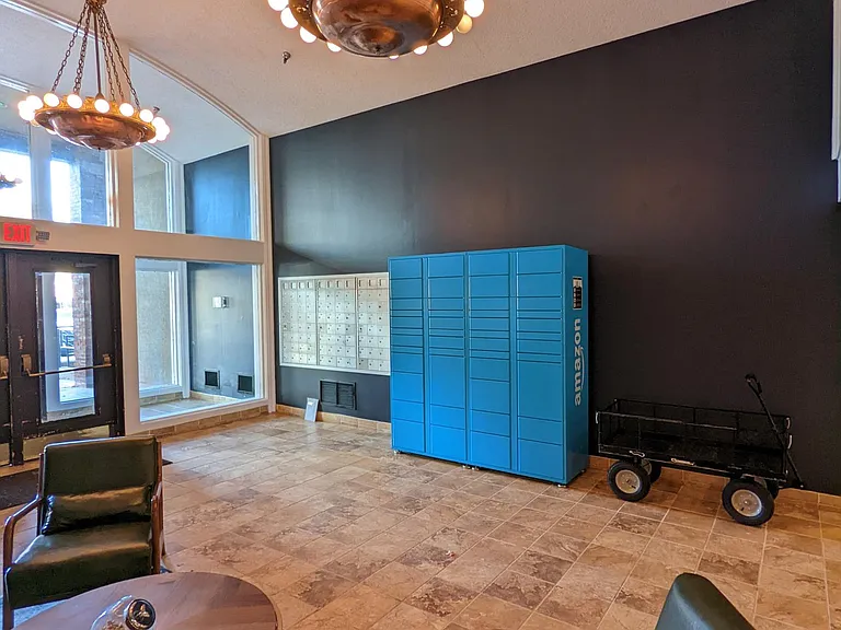 Lobby with Amazon lockers, secure package room
