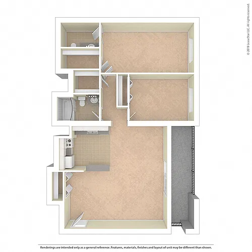 Floor plan TWO BEDROOM 1.5 BATH