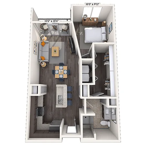 Floor plan Traditional 1x1 662-740 SF