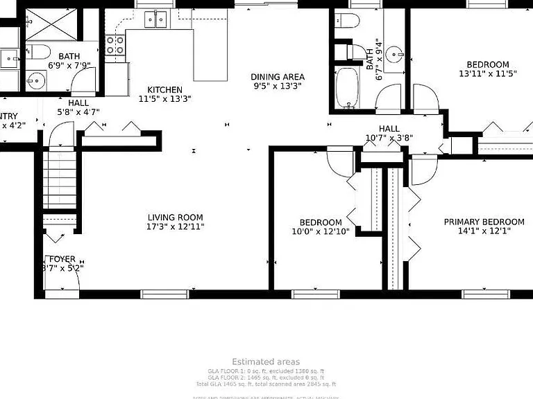 Floor plan. Note the stairs to the lower level has a bolt lock and a clasp that are operated from the upstairs only. It does allow you access to the utility room on the lower level.