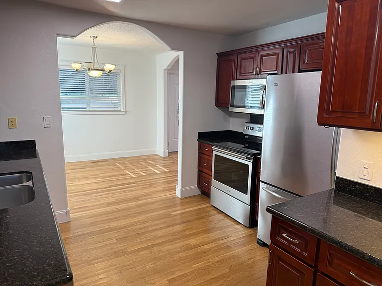 Kitchen with dining room view