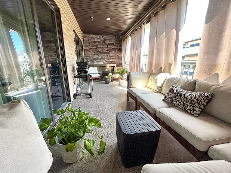 Large covered outdoor lanai with gas fireplace and curtain rod for privacy curtains. Lanai comes furnished at no additional cost. Grills are permitted.