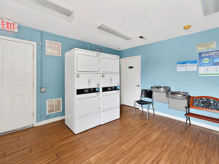 Laundry hookups in unit and shared laundry facility on site.