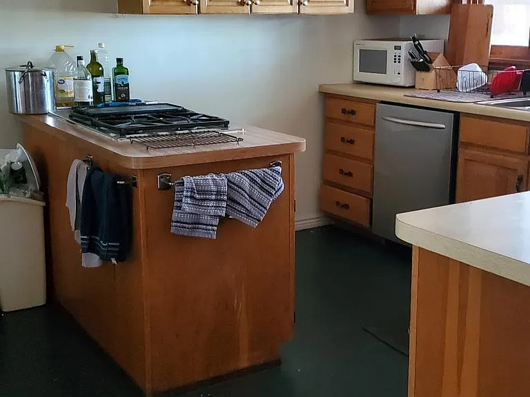 Kitchen with gas burners, stainless appliances