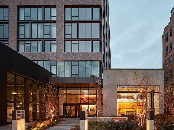 A grand entrance that glows after hours.