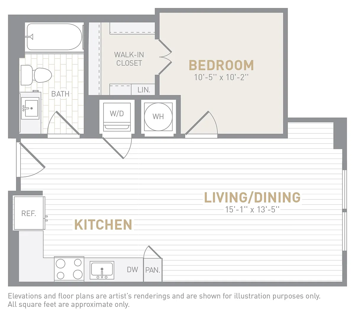 Floor plan 1 Bed 1 Bath-A02a
