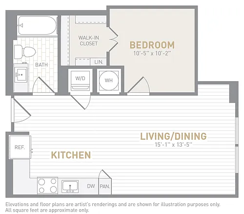 Floor plan 1 Bed 1 Bath-A02a