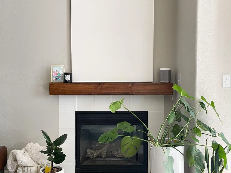 Fireplace - top slides open for hidden storage/bar