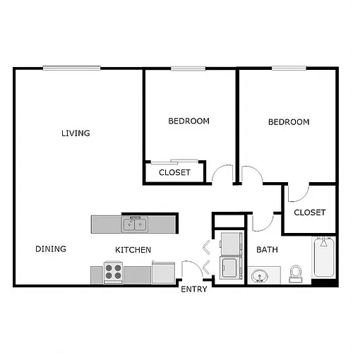 Floor plan 2 Bedroom 1 Bathroom