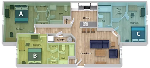 Floor plan By The Bed Pricing - Three Bedroom B