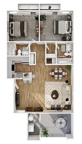 Floor plan 2 Bed, 2 Bath B