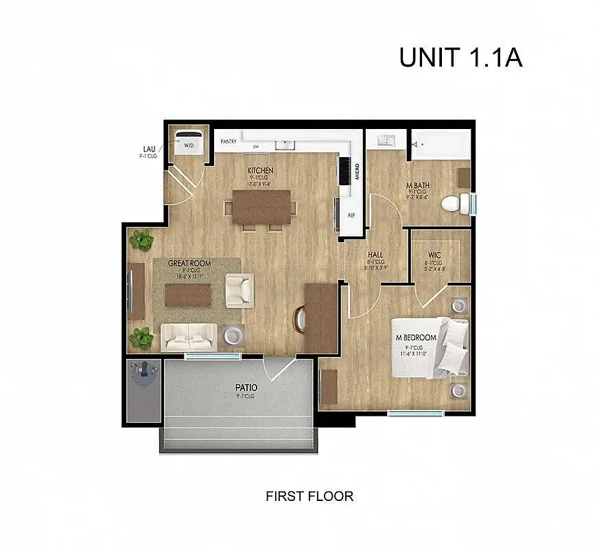 Floor plan 1BD, 1BTH B