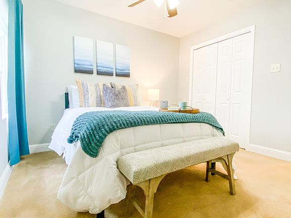 Bedroom- full size bed, one nightstand w/ lamp, one 3 drawer dresser, walk in closet