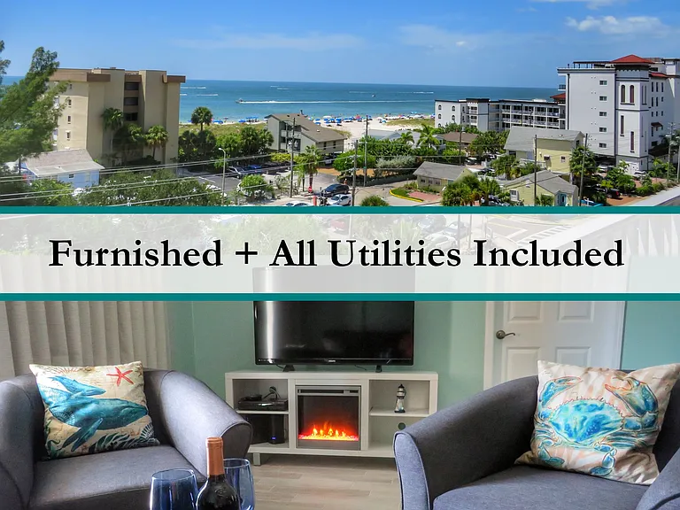 Fully Furnished Rental with All Utilities and One Parking Space included - just one block from John's Pass!