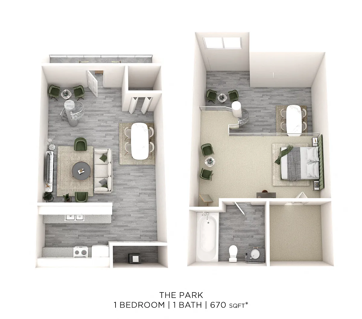 Floor plan One Bedroom - 670 sqft