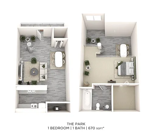 Floor plan One Bedroom - 670 sqft