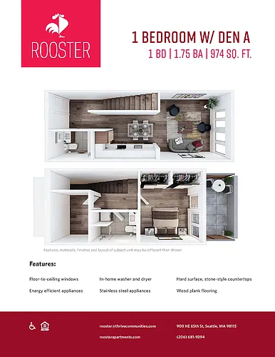 Floor plan 1 Bed+Den Townhome A