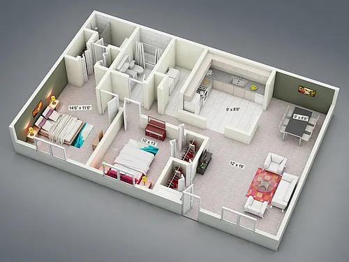 Floor plan Two Bedroom Two Bath Regular
