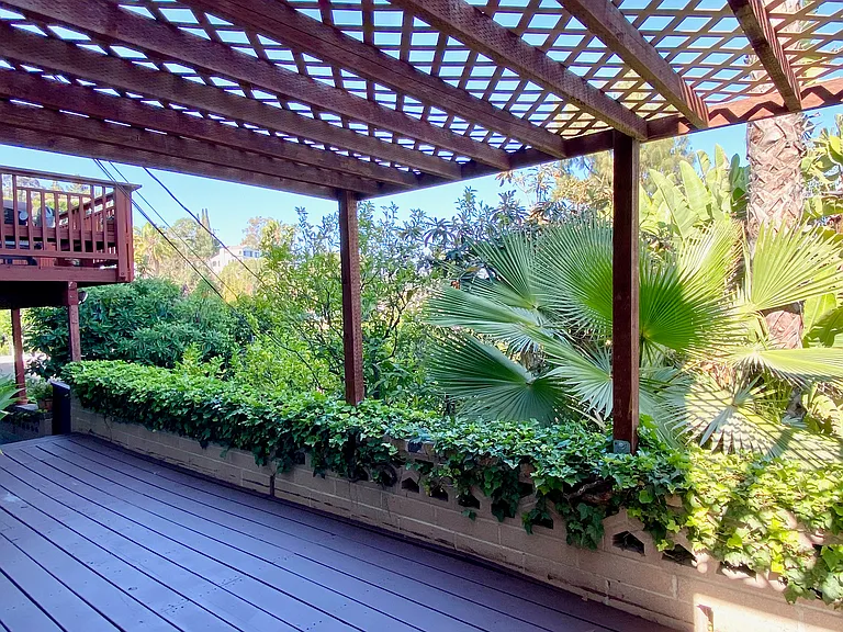Shaded private deck shown unfurnished.