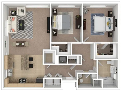 Floor plan The Alyeska 2Bd/2Ba - ADA Compliant
