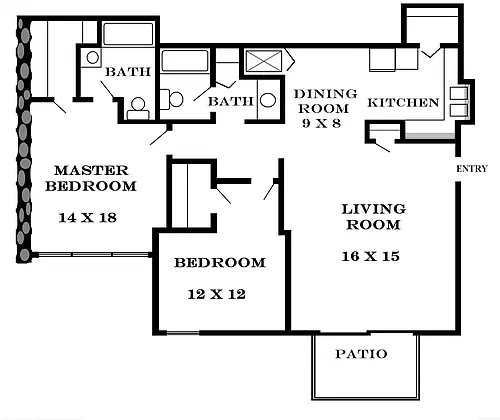 Floor plan 2 Bedroom 1025 SF