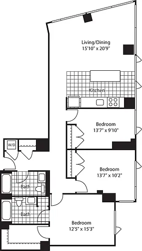 Floor plan 3 Bed (North) - 1480