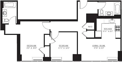 Floor plan 2 Bedroom H Line floors 8-41