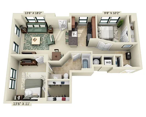 Floor plan Two Bedroom B1B