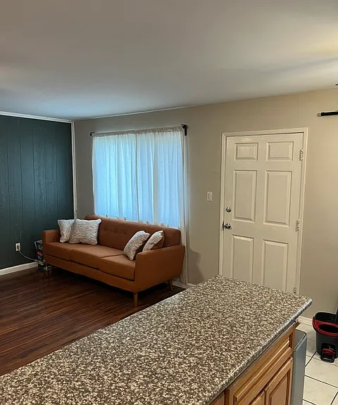 Front door and living room