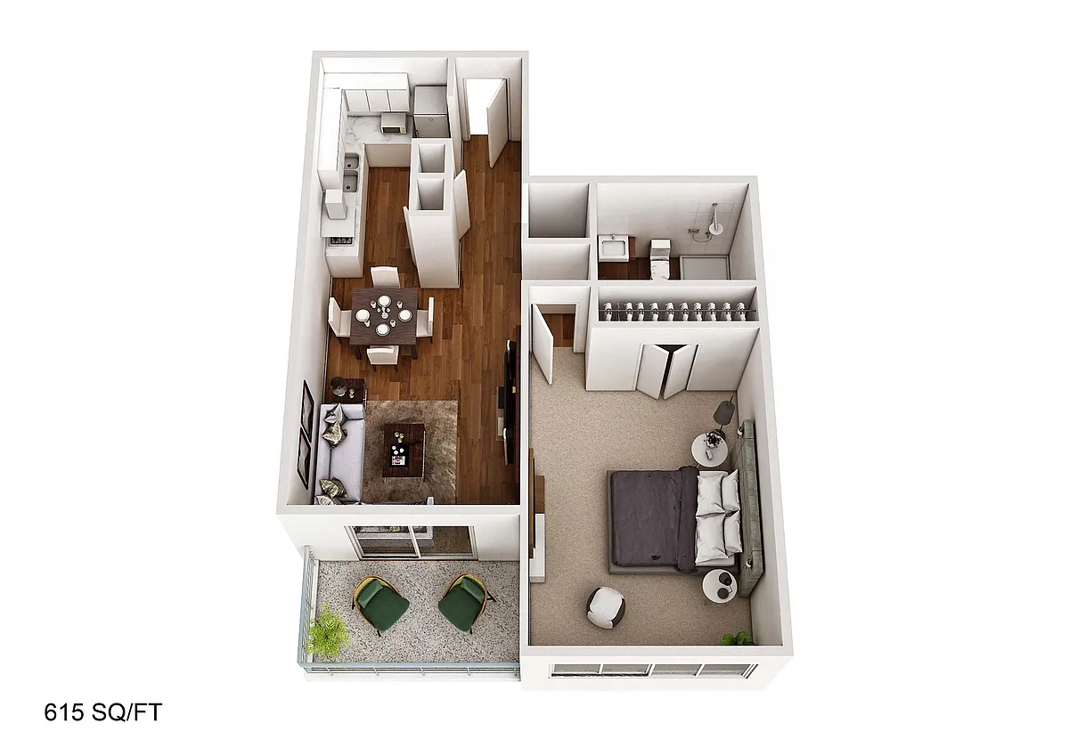 Floor plan 1 Bedroom/1Bathroom 615