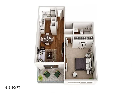 Floor plan 1 Bedroom/1Bathroom 615
