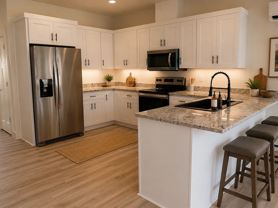 Stainless appliances, quartz countertops and undermount lighting to make the kitchen luxury!

Images are rendered with AI to show potential layout and staging.