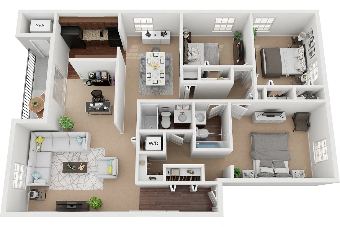 Floor plan Jacksonville 3 Bedroom 2 Bath Bonus Room Renovated